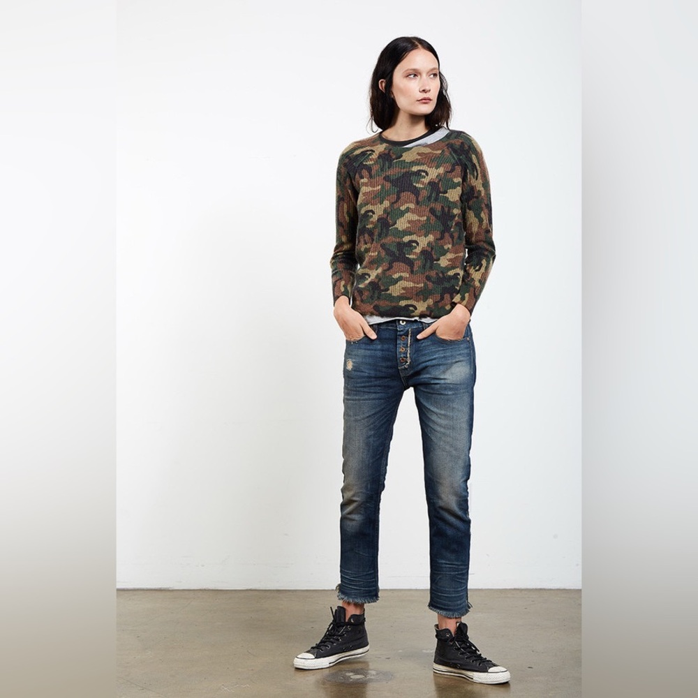 NSF Marta Camo Cashmere Wool Sweater Green Brown S